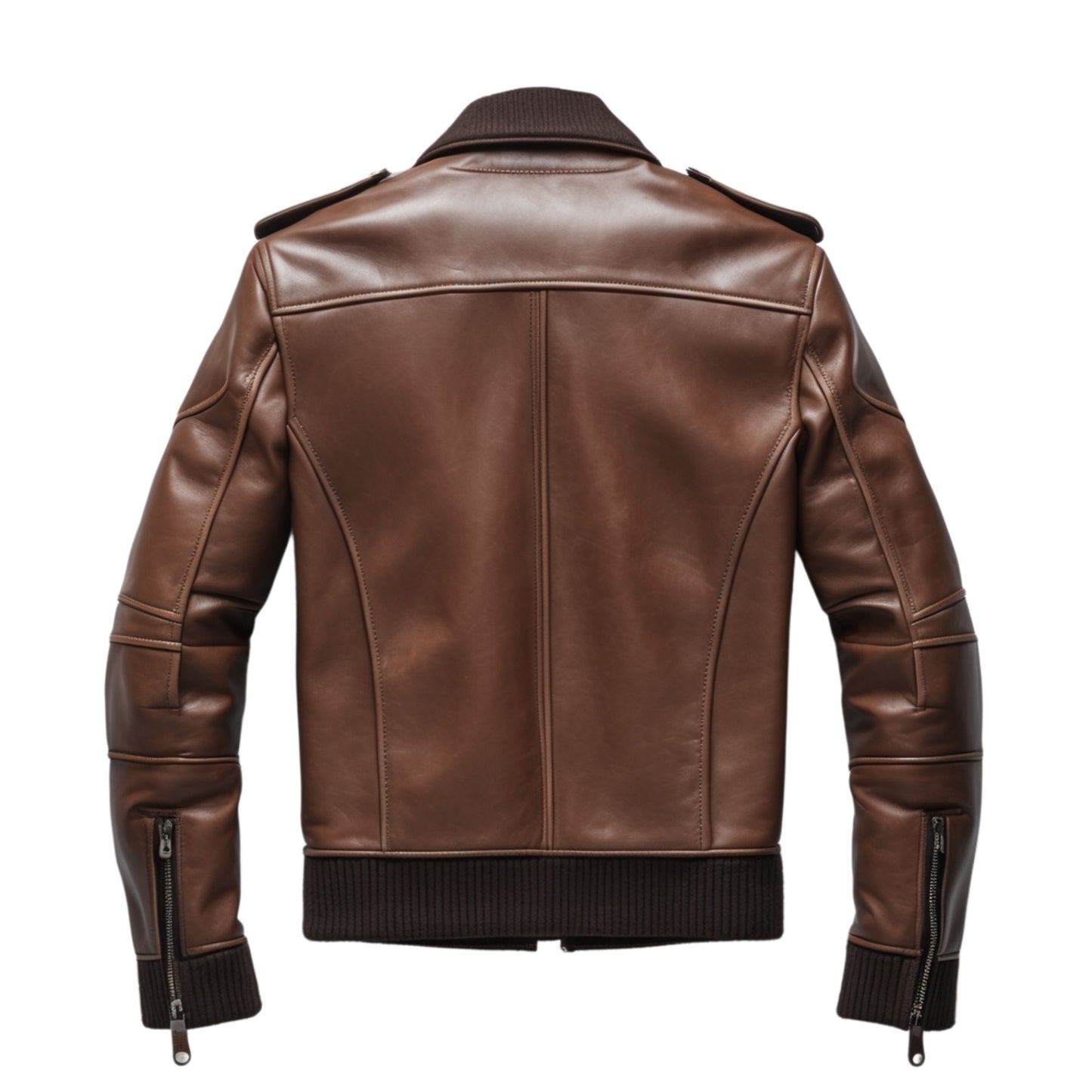 Men's Brown Real Leather Bomber Jacket: Classic Flight Style, Ribbed Trim, Timeless Comfort