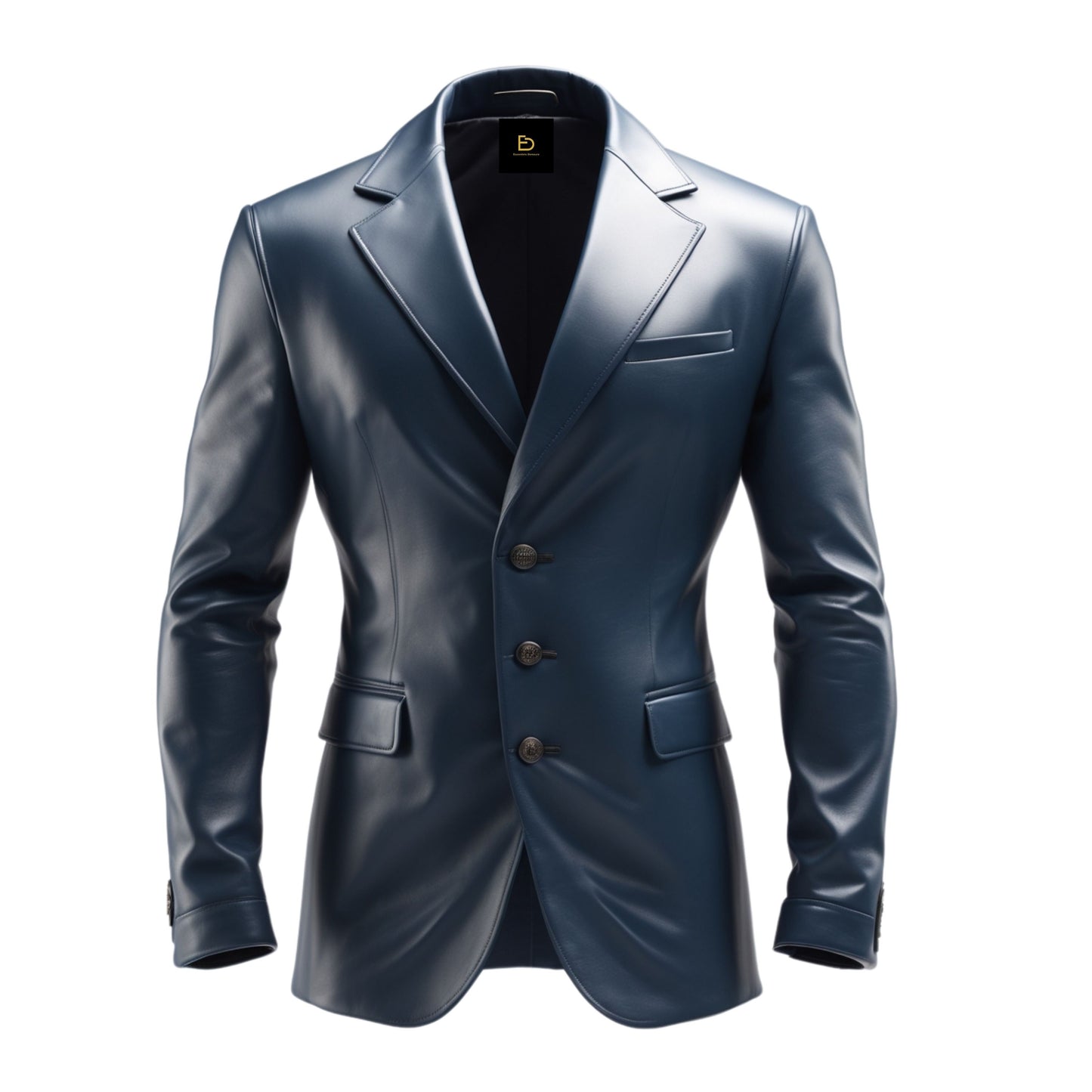 Navy Blue Lambskin Leather Blazer Jacket – Three Button Tailored Suit Coat