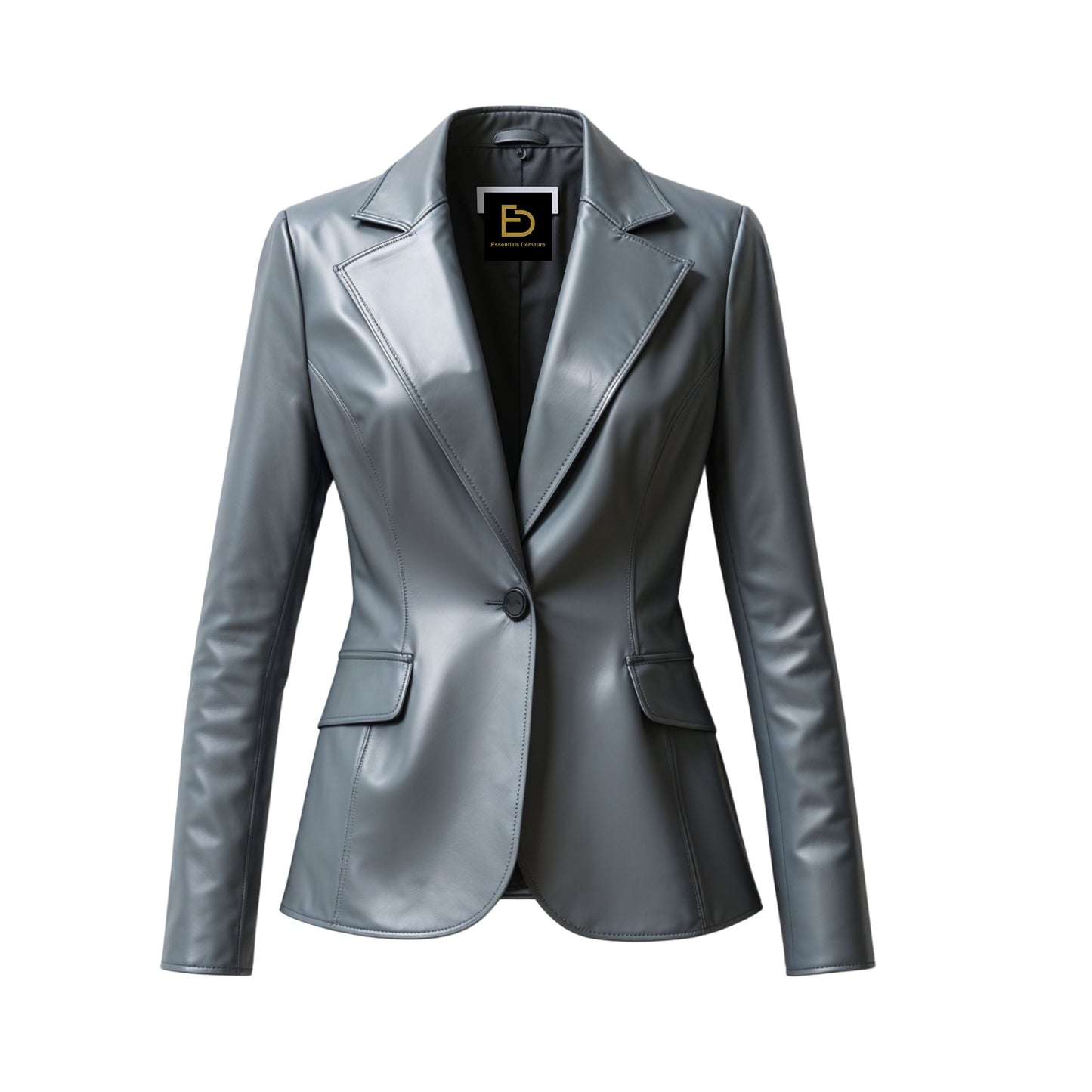 Women's Steel Grey Real Leather Blazer Jacket – Slim Tailored Office Fashion Coat