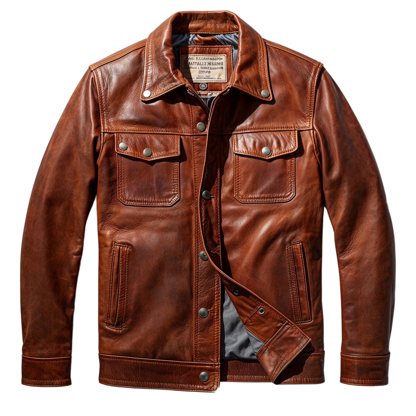 Men's Cognac Brown Leather Trucker Jacket – Rugged Classic Urban Style