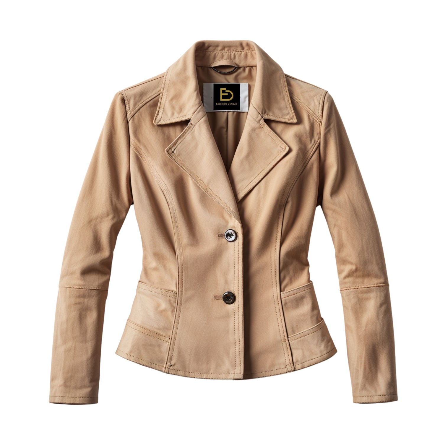 Women's Tan Real Leather Blazer Jacket – Slim Fit Tailored Office Wear
