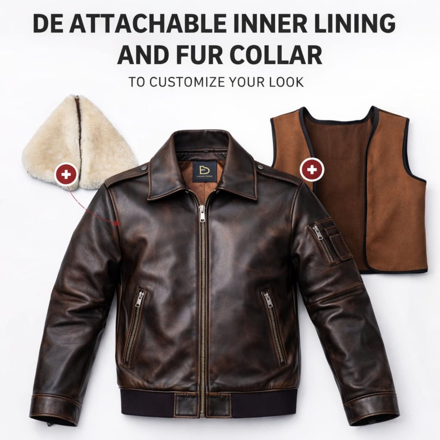 Men's Distressed Brown Leather Aviator Jacket with Shearling Collar – Vintage Winter Style