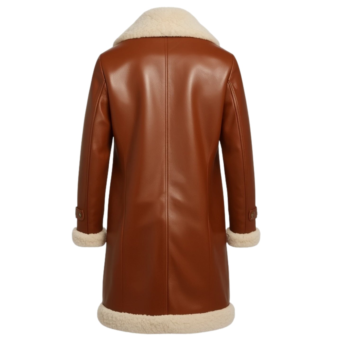 Men's Tan Leather Double Breasted Shearling Coat – Cream Sheepskin Trimmed Overcoat