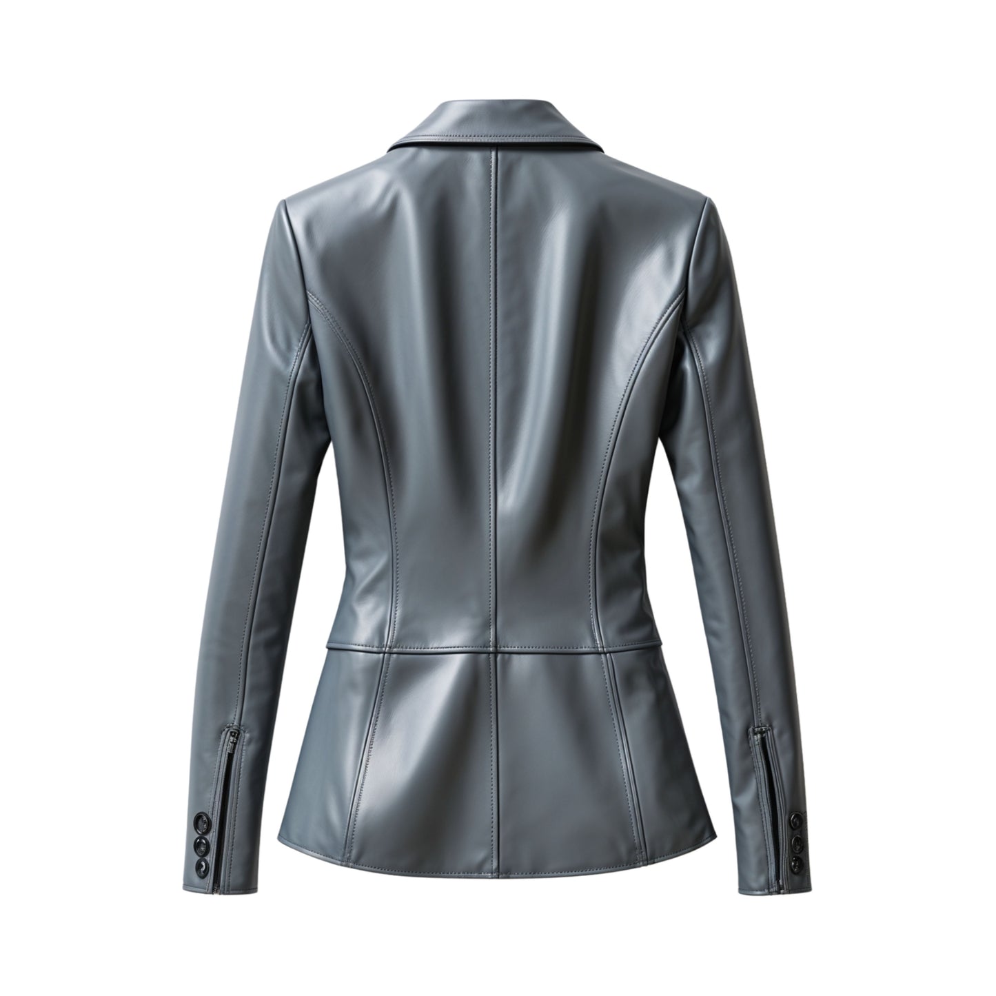 Women's Steel Grey Real Leather Blazer Jacket – Slim Tailored Office Fashion Coat