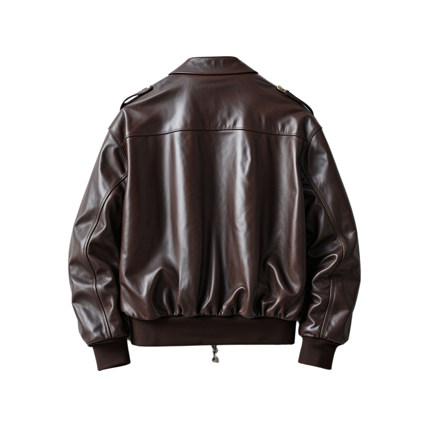 Men's Dark Brown Real Leather Utility Bomber Jacket with Multiple Pockets Ribbed Cuffs