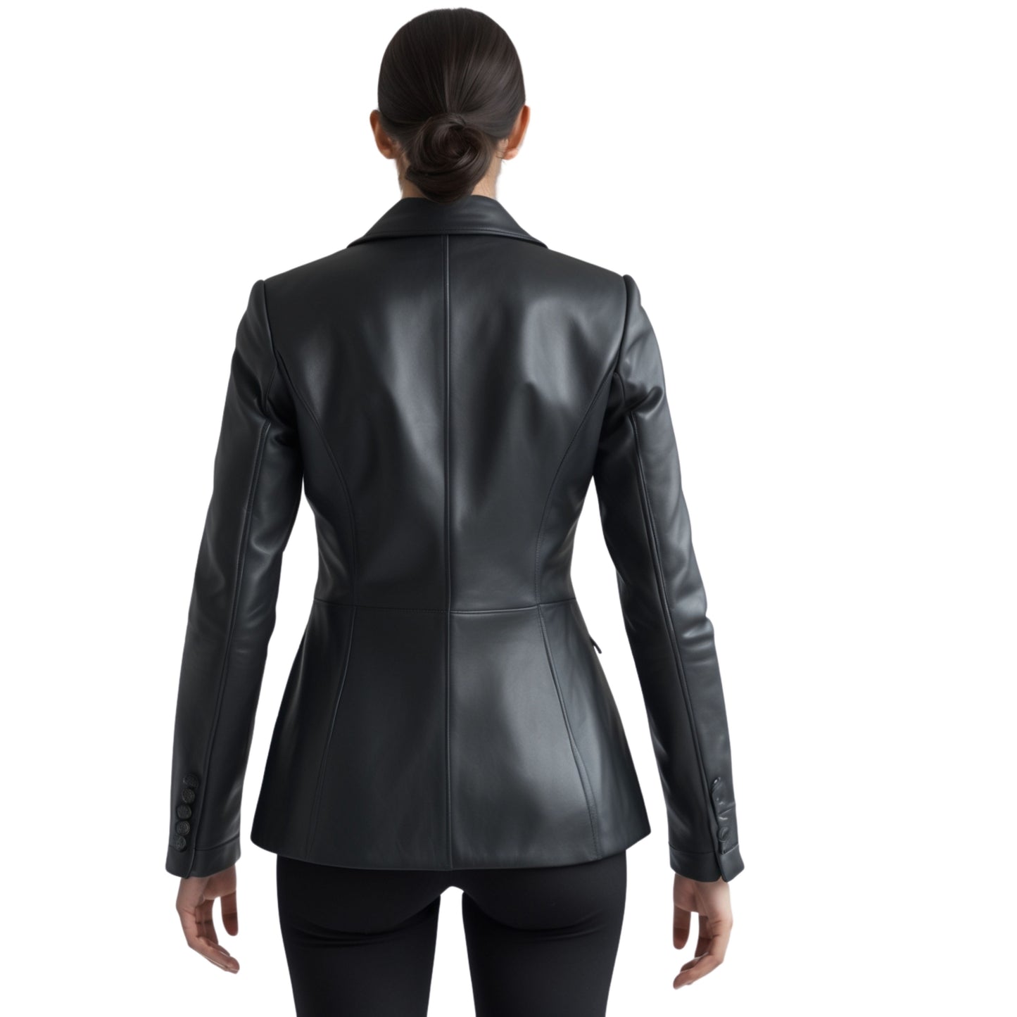 Black Real Leather Double Breasted Blazer Jacket, Slim Fit Office Style Coat