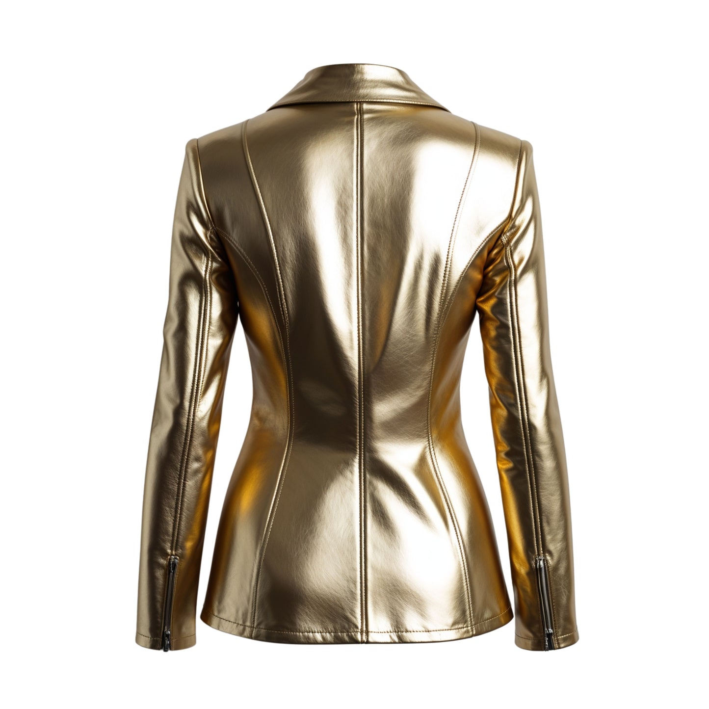 Gold Metallic Real Leather Blazer Jacket – Notched Lapel Evening Style
