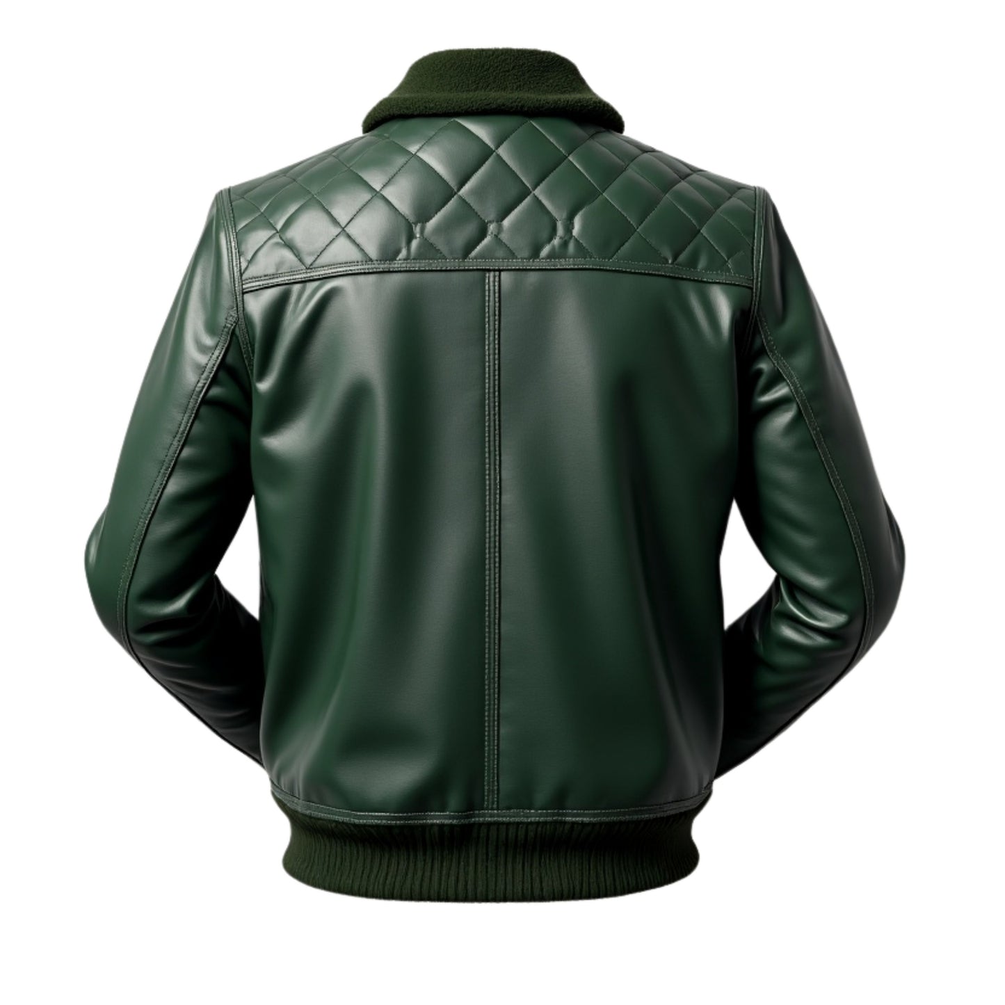 Men's Green Leather Aviator Jacket with Shearling Collar