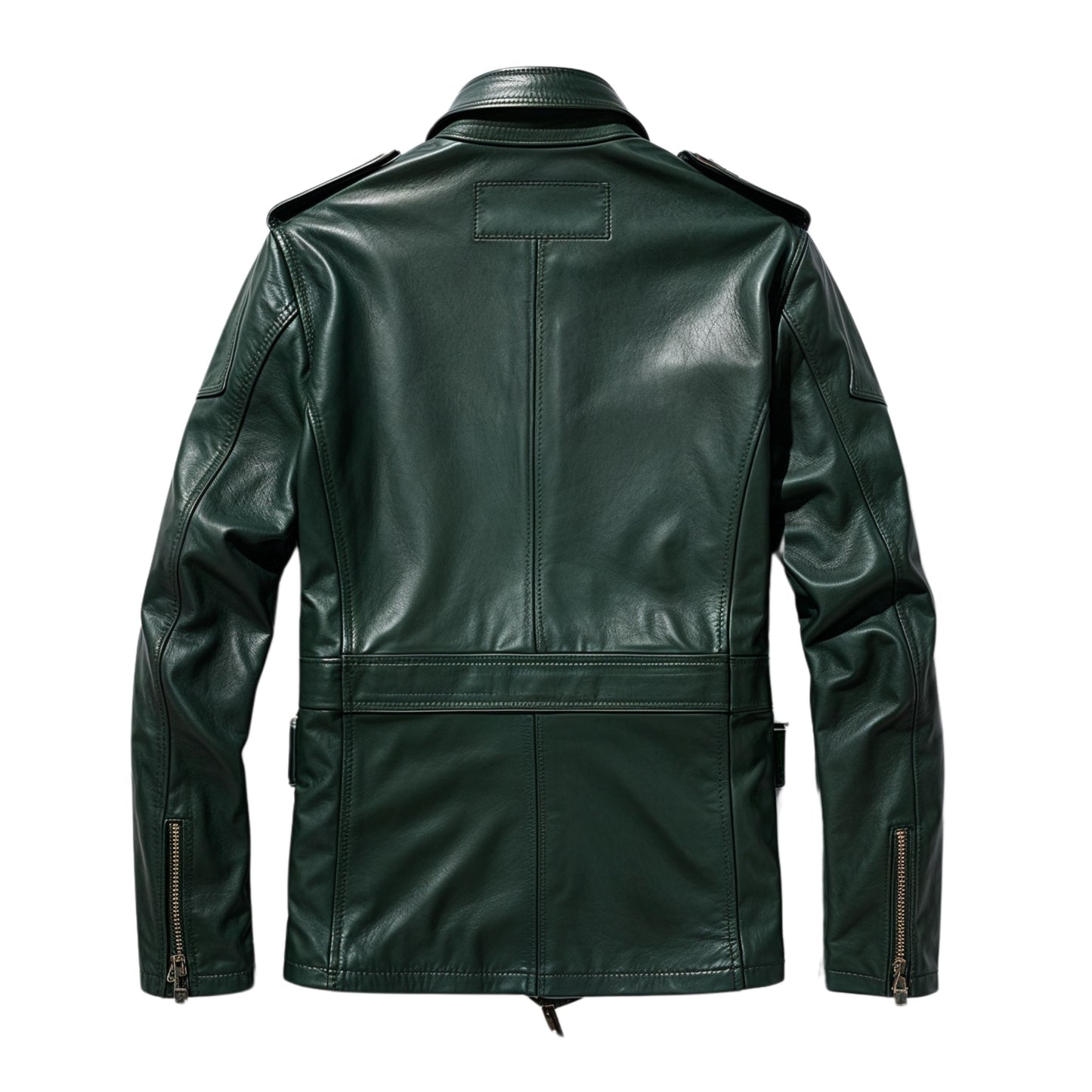 Men's Green Leather Field Jacket with Multiple Pockets, Epaulets – Urban Style
