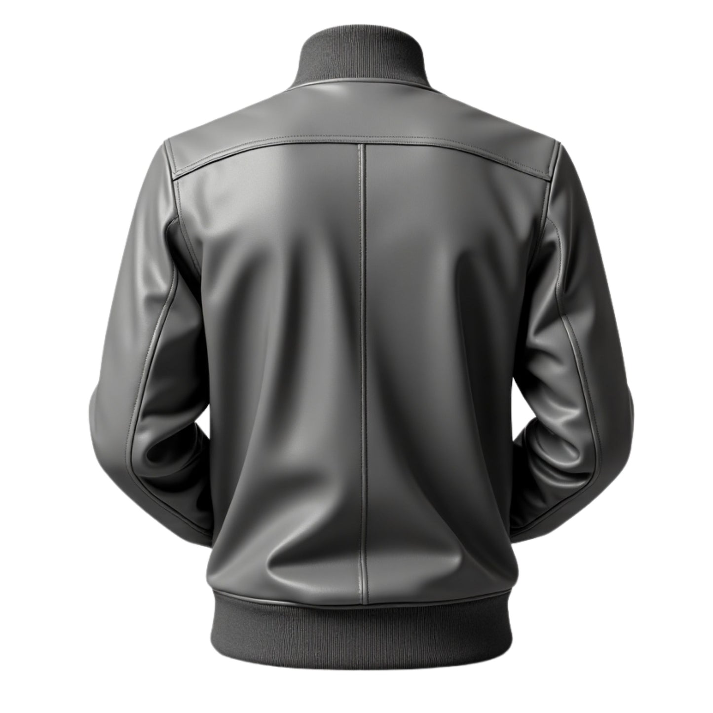 Men's Black Leather Bomber Jacket: Ribbed Collar, Zip Closure, Minimalist Style