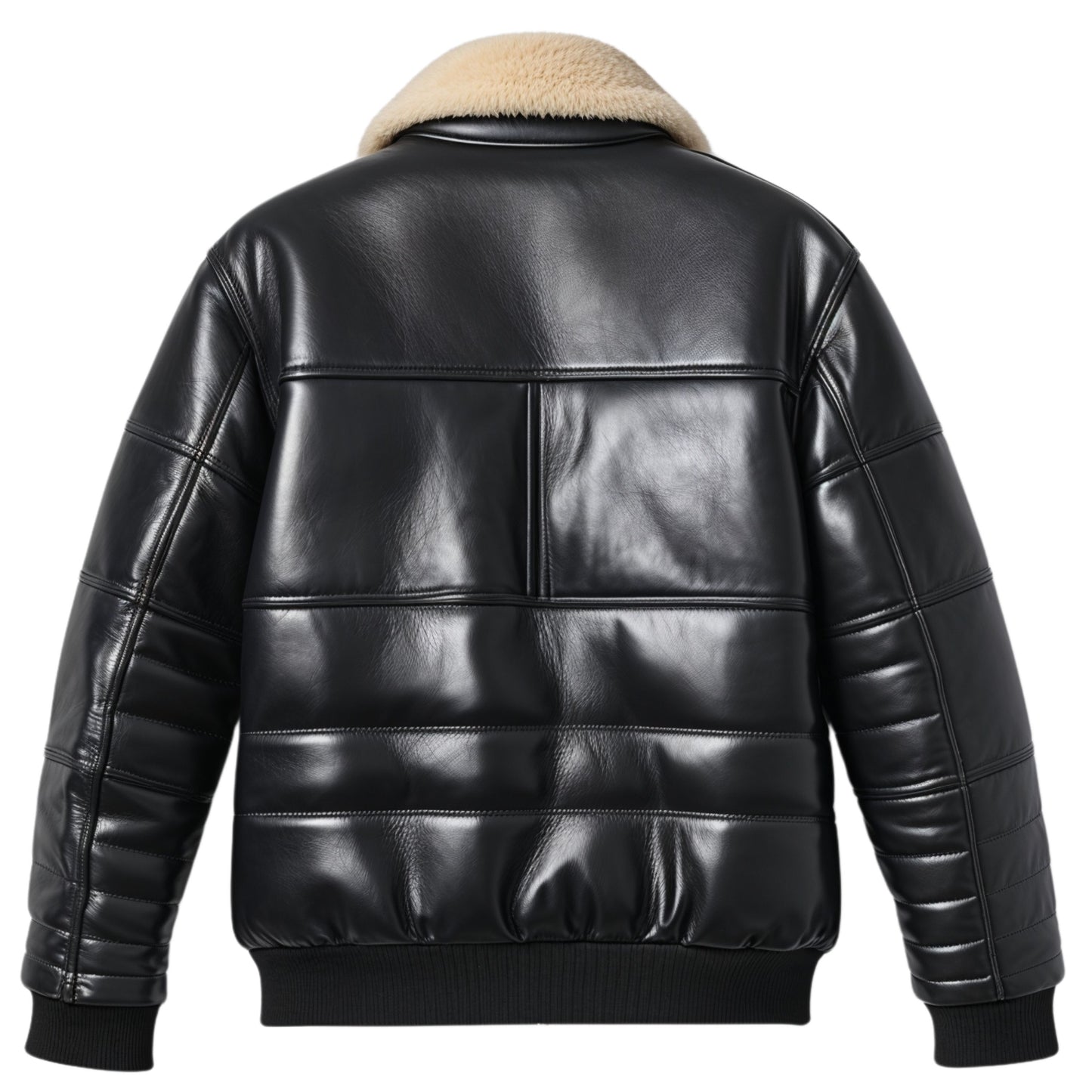 Men's Real Leather Aviator Bomber Jacket with Plush Shearling Collar