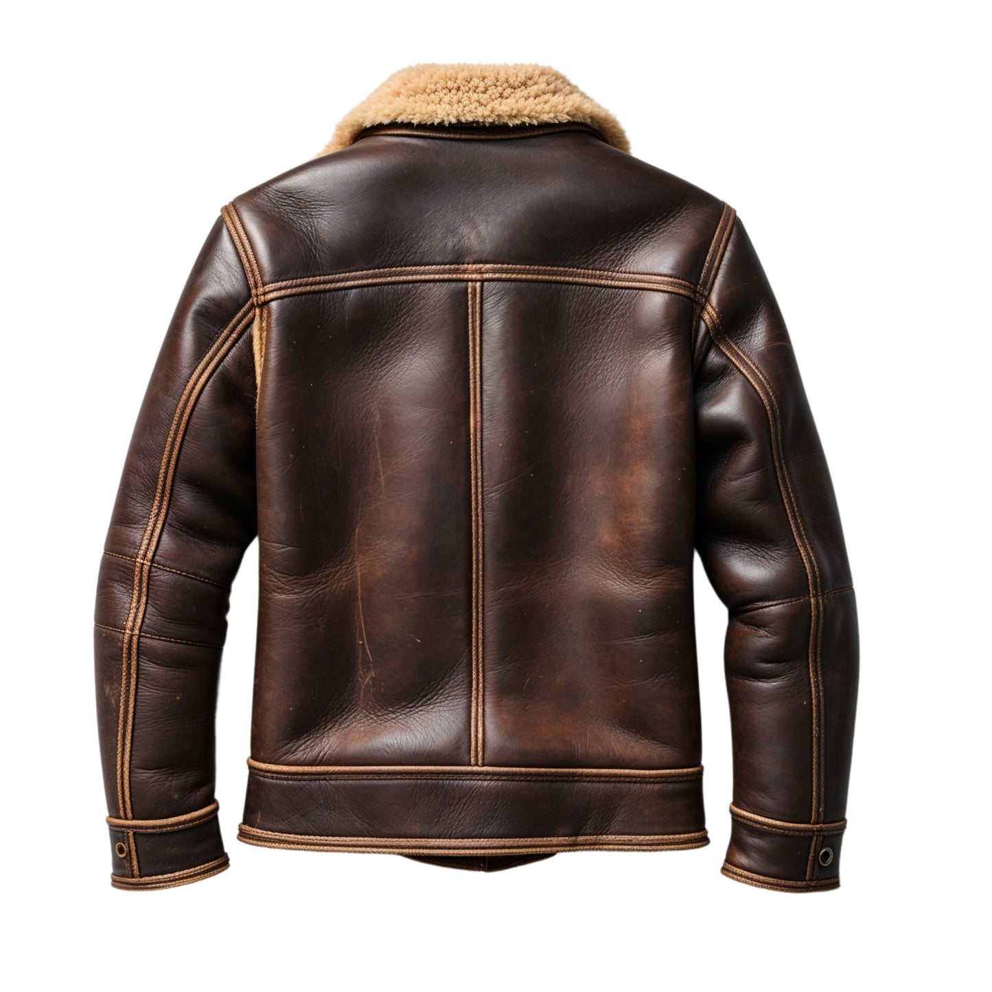 Men's Brown Real Leather Aviator Jacket with Shearling Lining – Classic Button Front Style