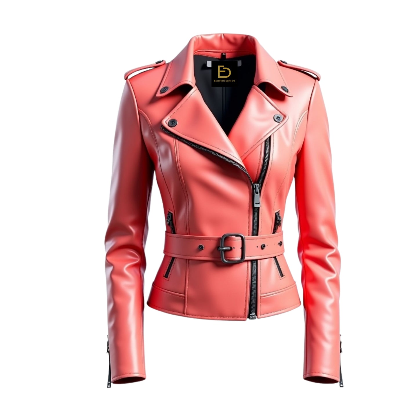 Womens Coral Pink Real Leather Studded Biker Jacket – Edgy Rock Punk Style