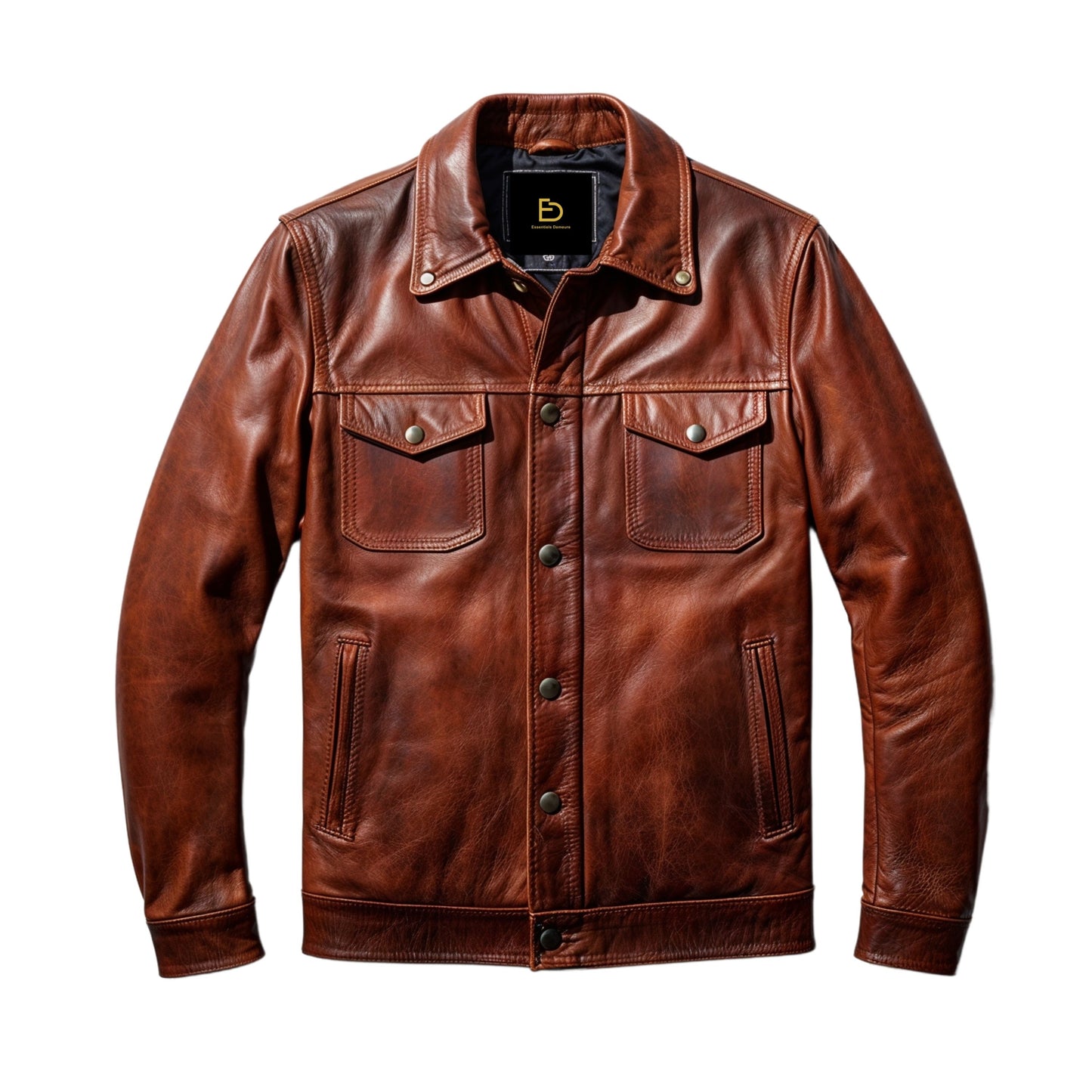 Men's Brown Real Leather Trucker Jacket – Vintage Inspired Button Front Style