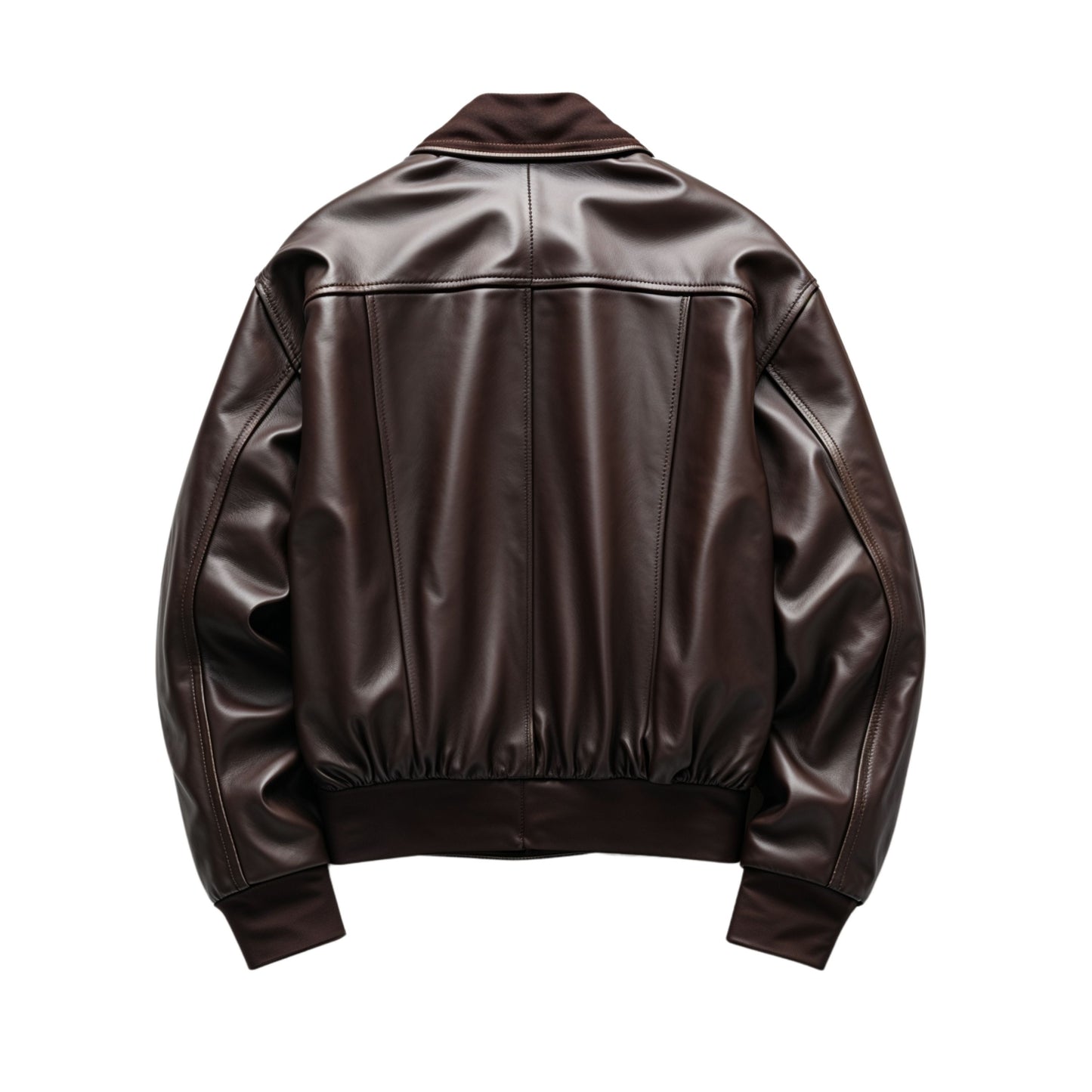 Men's Dark Brown Real Leather Bomber Jacket – Modern Multi-Pocket Ribbed Cuffs Zipper Front