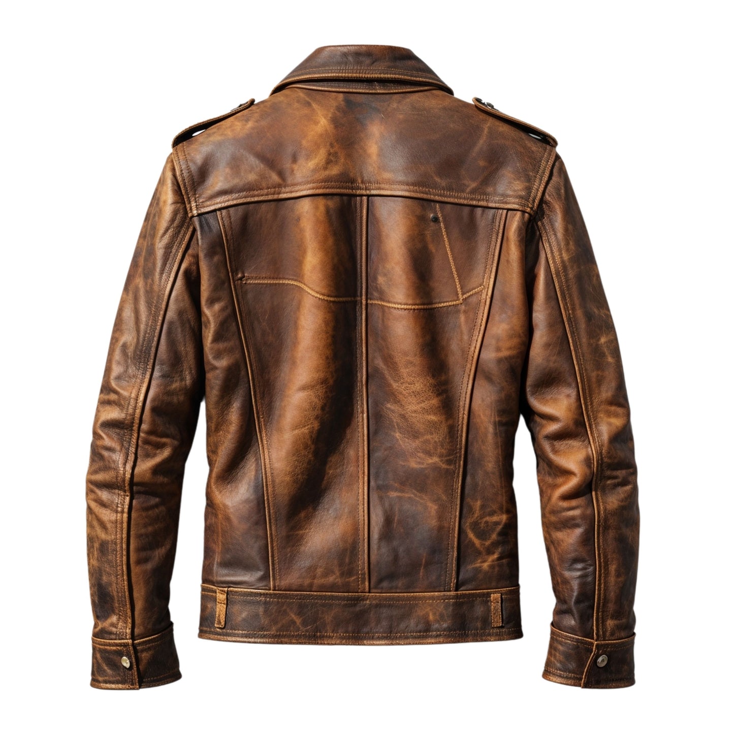 Men's Distressed Brown Real Leather Jacket – Timeless Biker Style Button Closure