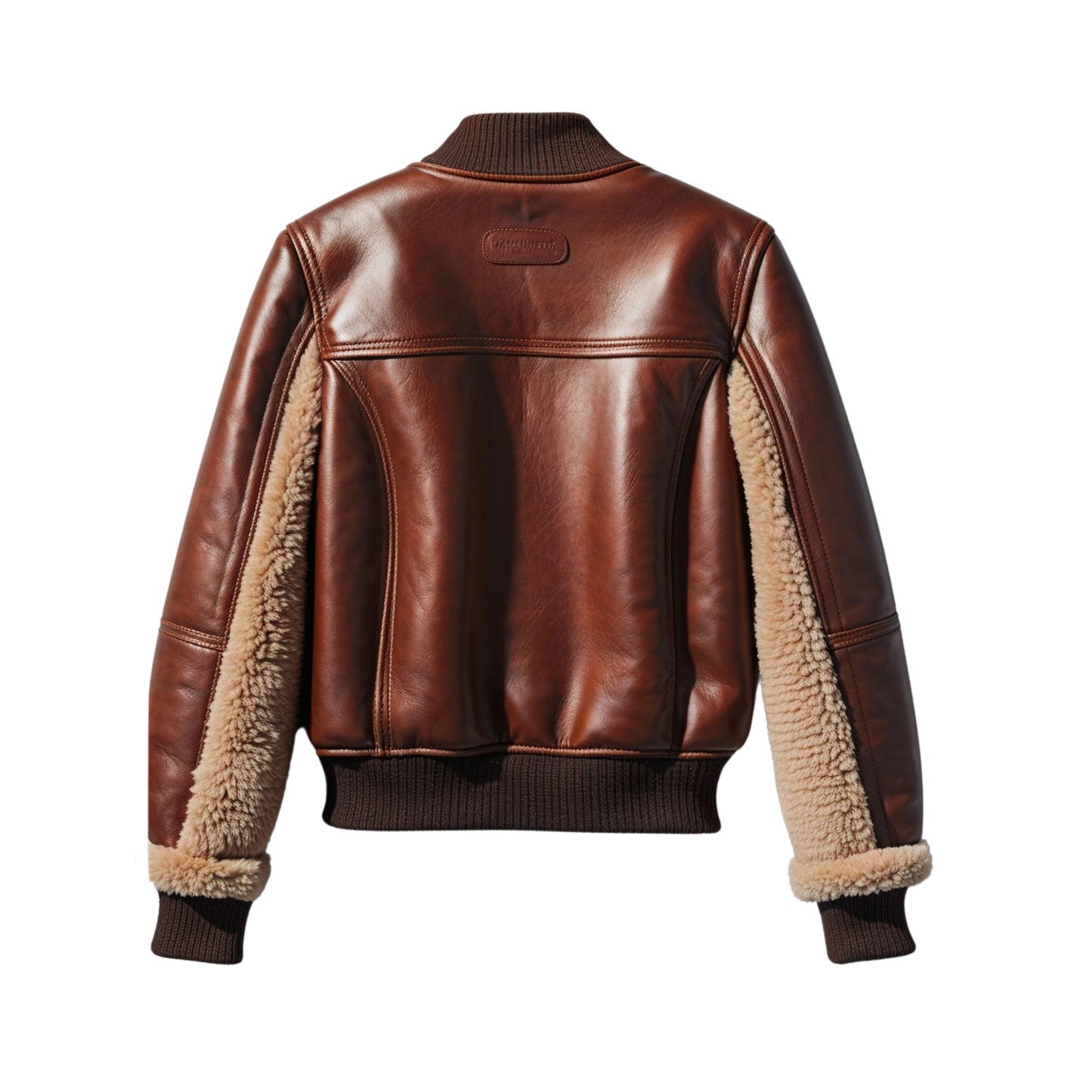 Women's Cognac Brown Leather Shearling Bomber Jacket – Aviator Zip Front Coat