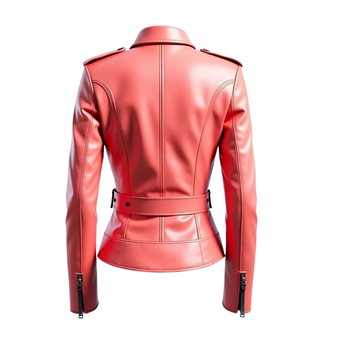 Womens Coral Pink Real Leather Studded Biker Jacket – Edgy Rock Punk Style