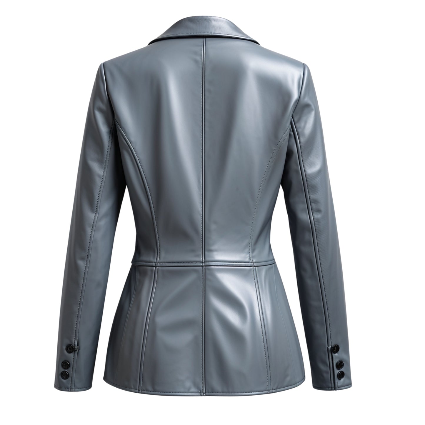 Women's Steel Grey Real Leather Blazer Jacket – Single Button Slim Tailored Outerwear