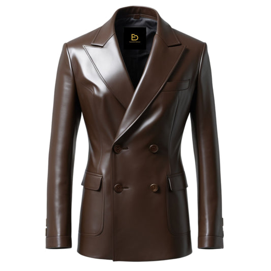 Men's Real Leather Double Breasted Blazer Jacket – Tailored Fit Classic Design