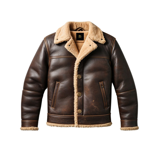 Men's Real Leather Aviator Jacket: Shearling Lined, Vintage Brown Finish, Winter Warmth