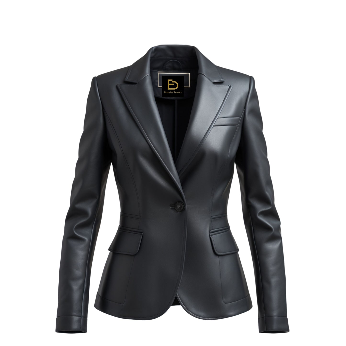 Black Real Leather Blazer Jacket – Slim Fit Peak Lapel Office Style