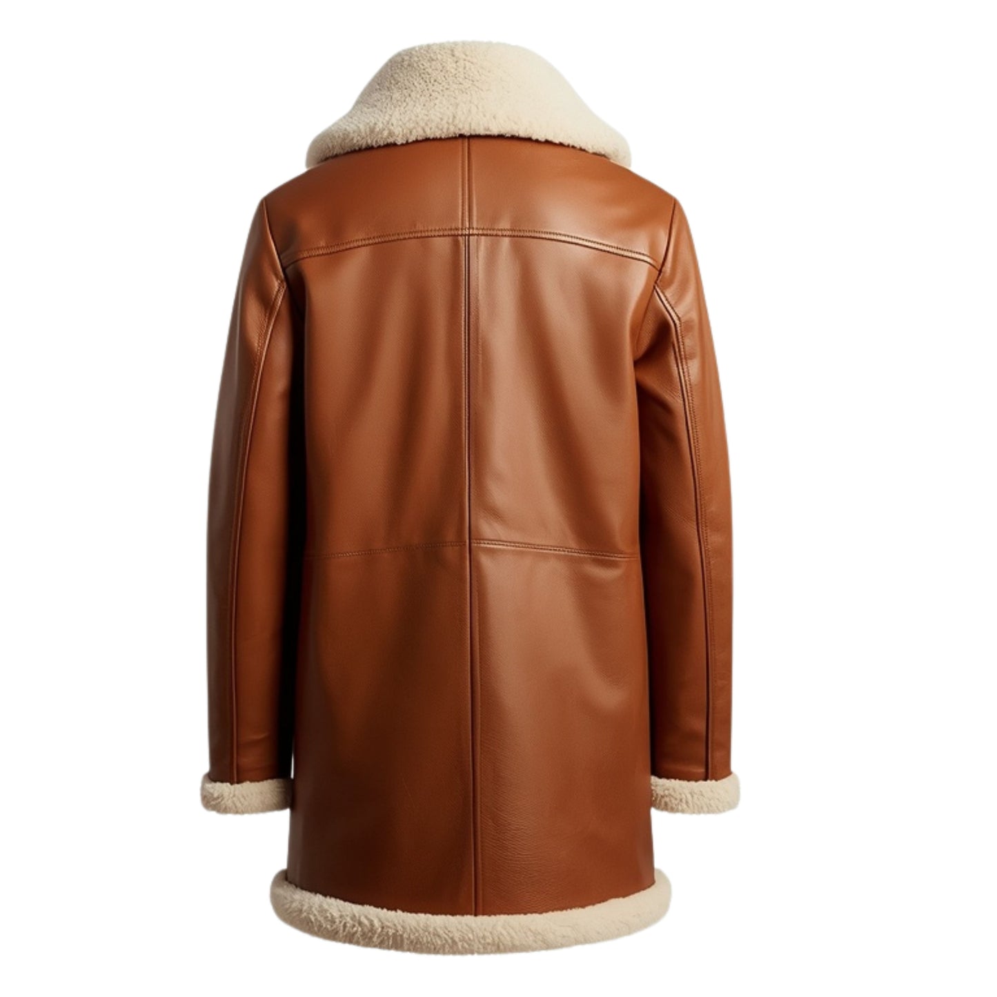 Men's Cognac Leather Shearling Aviator Jacket – Oversized Biker Style Warm Winter Coat