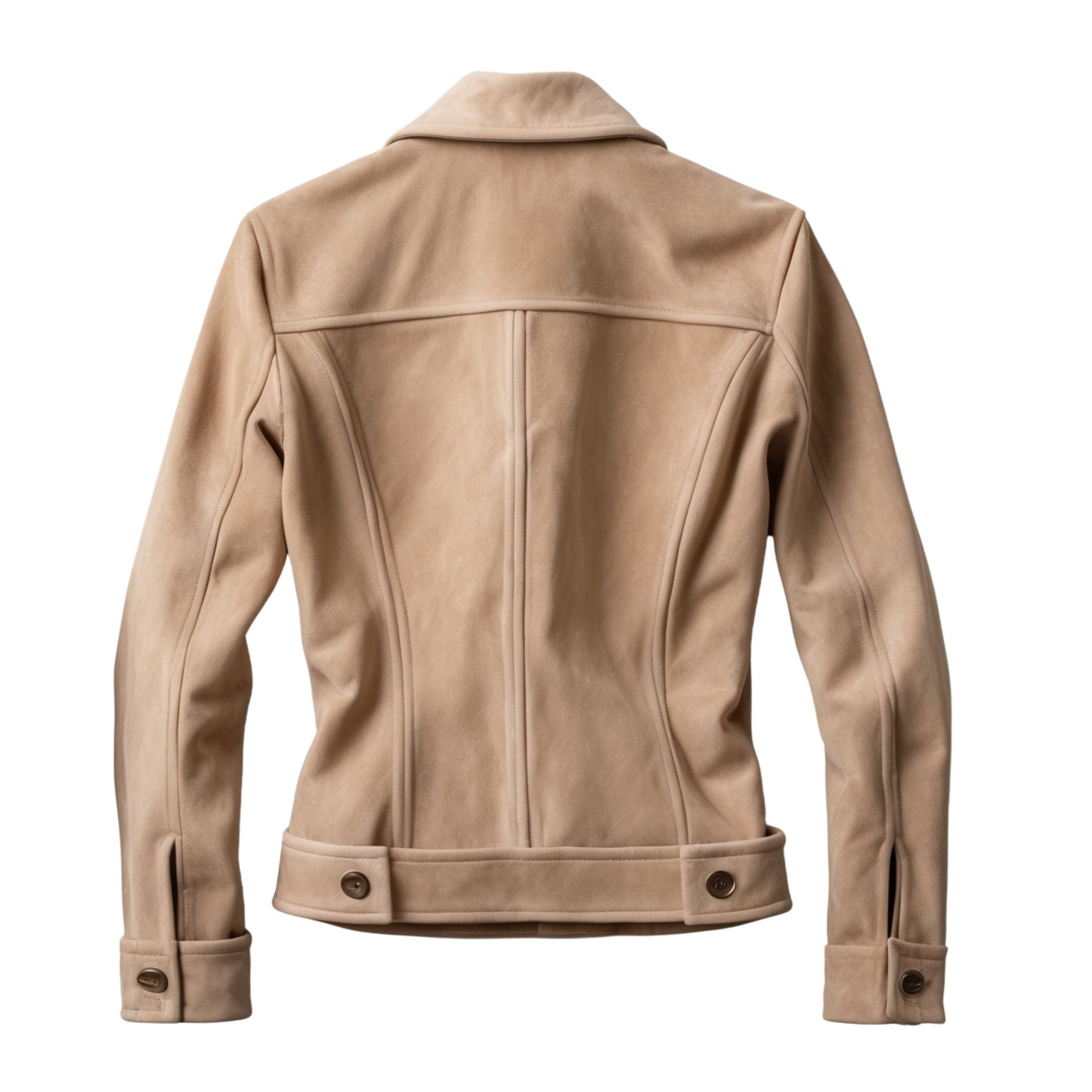 Womens Real Suede Leather Trucker Jacket Beige Button Front Collared Slim Fit Casual Outerwear
