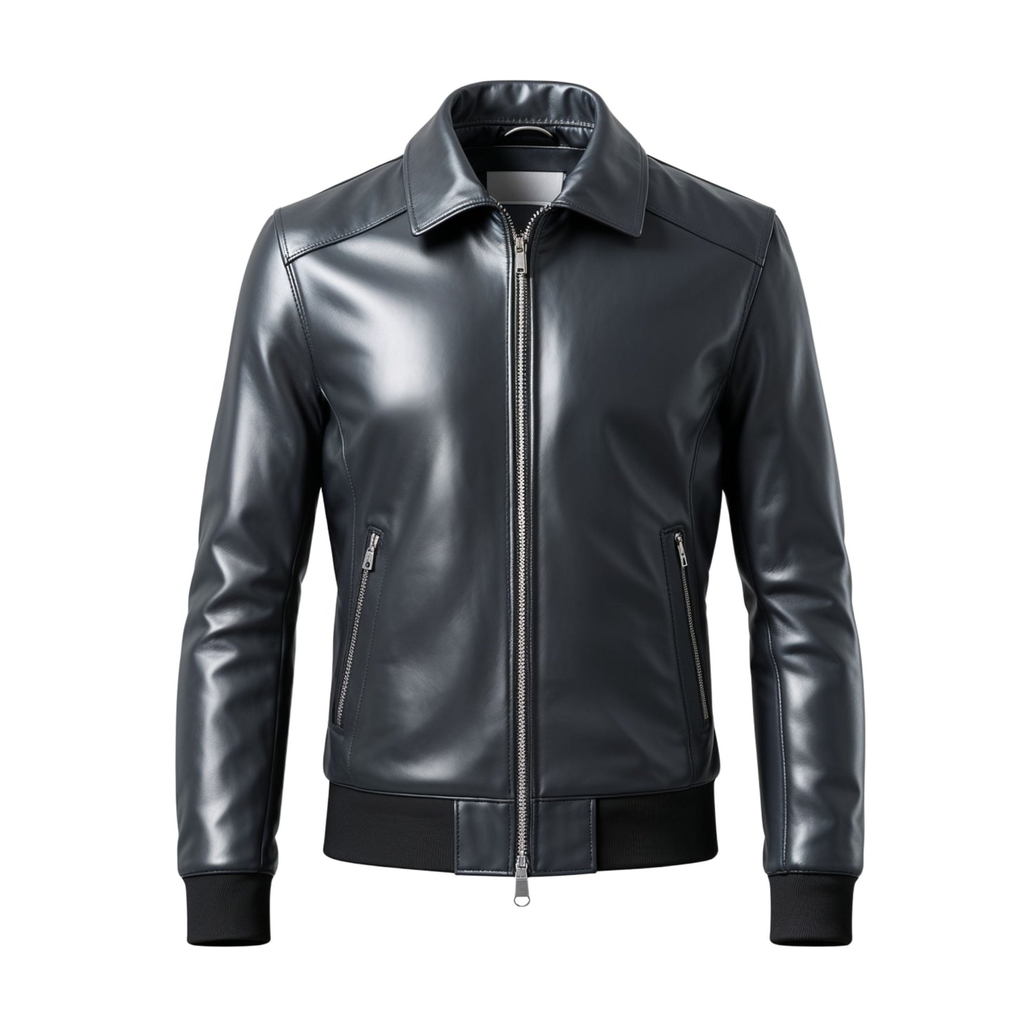 Men Real Leather Bomber Jacket Ribbed Cuffs Zippered Pockets Stylish Comfortable Trendy Everyday Wear