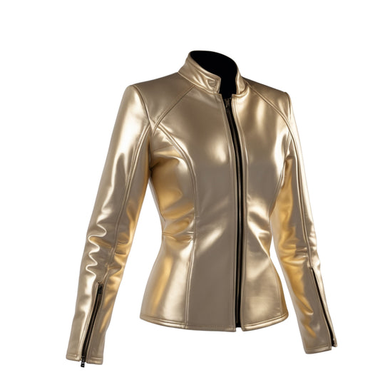 Gold Metallic Genuine Leather Jacket: Fitted Moto Style Coat