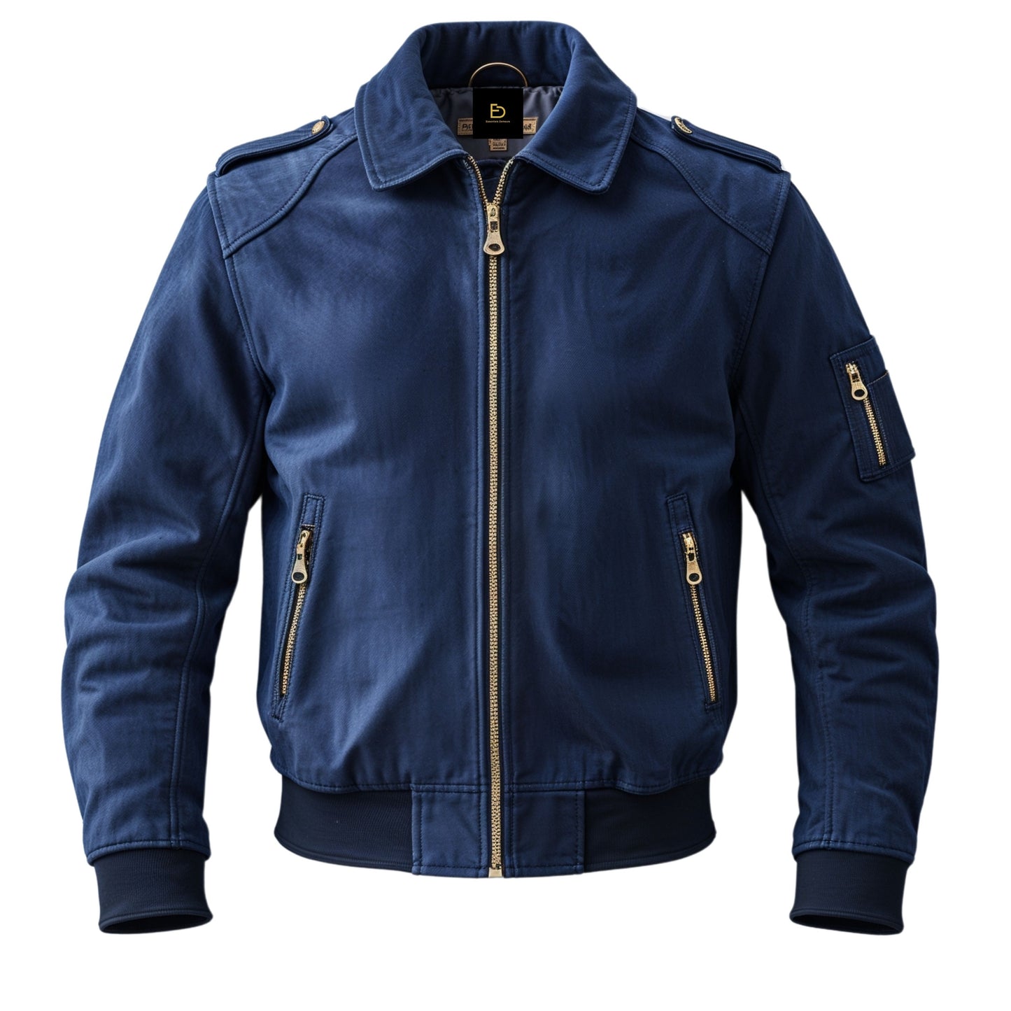 Navy Blue Bomber Jacket: Classic Flight Style, Ribbed Cuffs, Zipper Pockets
