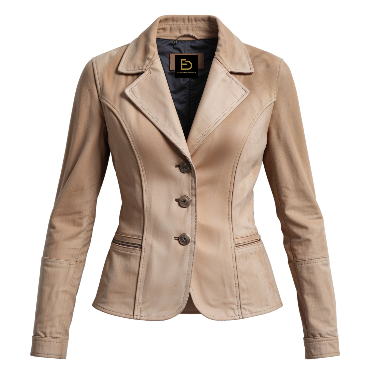 Women's Real Leather Blazer Jacket – Slim Fit Tan Tailored Office Coat