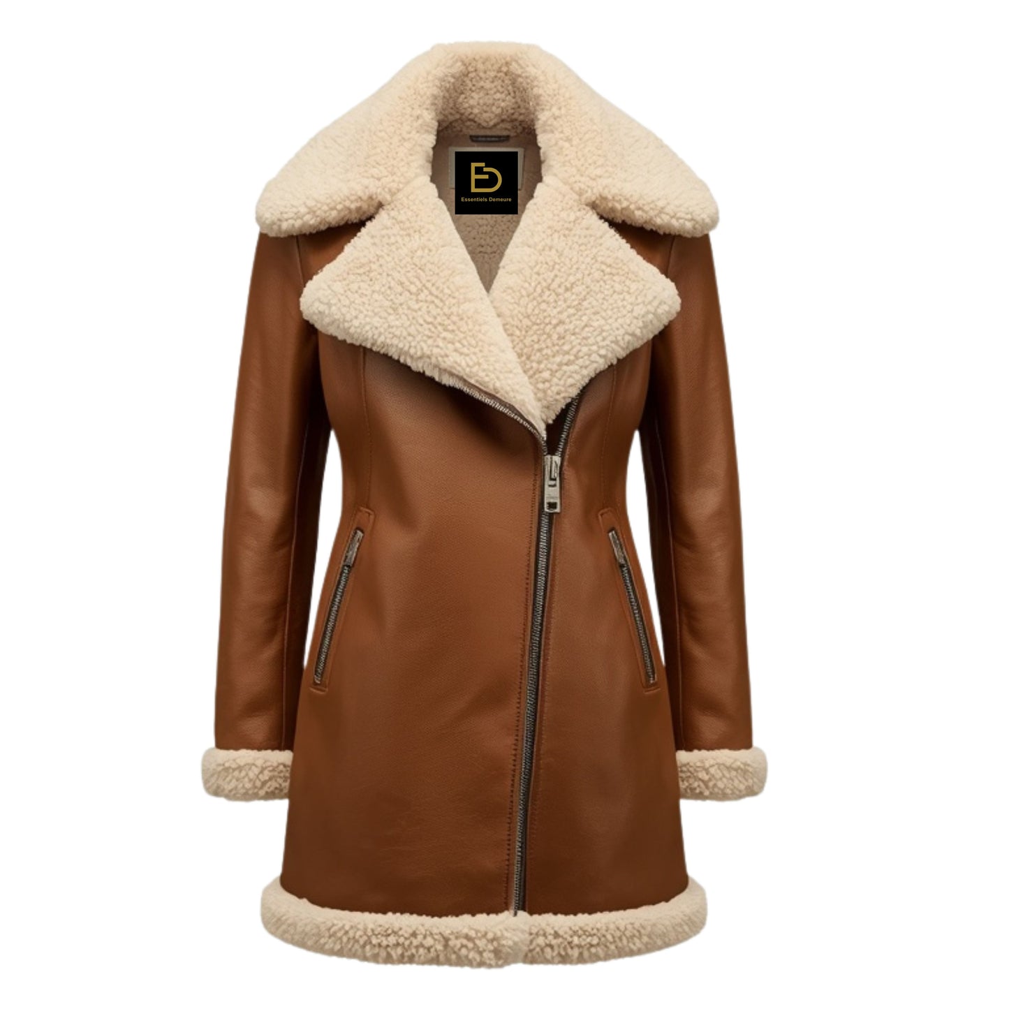 Men's Brown Leather Shearling Aviator Biker Coat – Fitted Winter Warmth