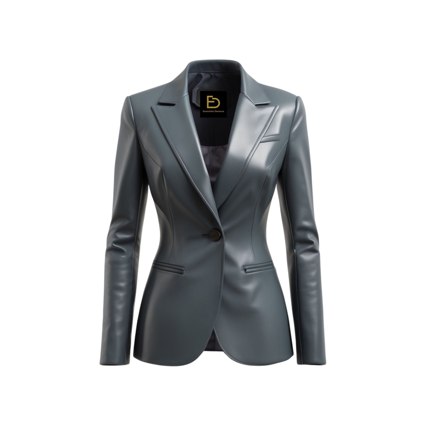 Womens Real Leather Blazer Jacket Steel Blue Grey Slim Tailored Office Fashion Outerwear