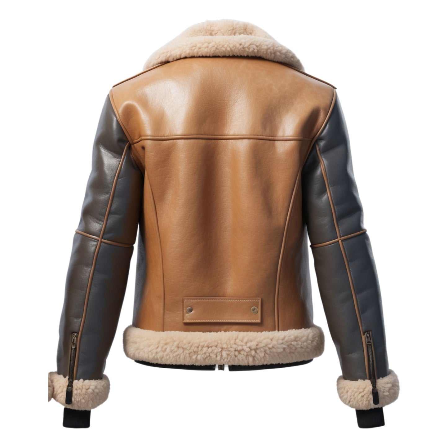 Men's Two-Tone Leather Aviator Jacket with Beige Shearling Collar Cuffs – Vintage Style Warm Wear