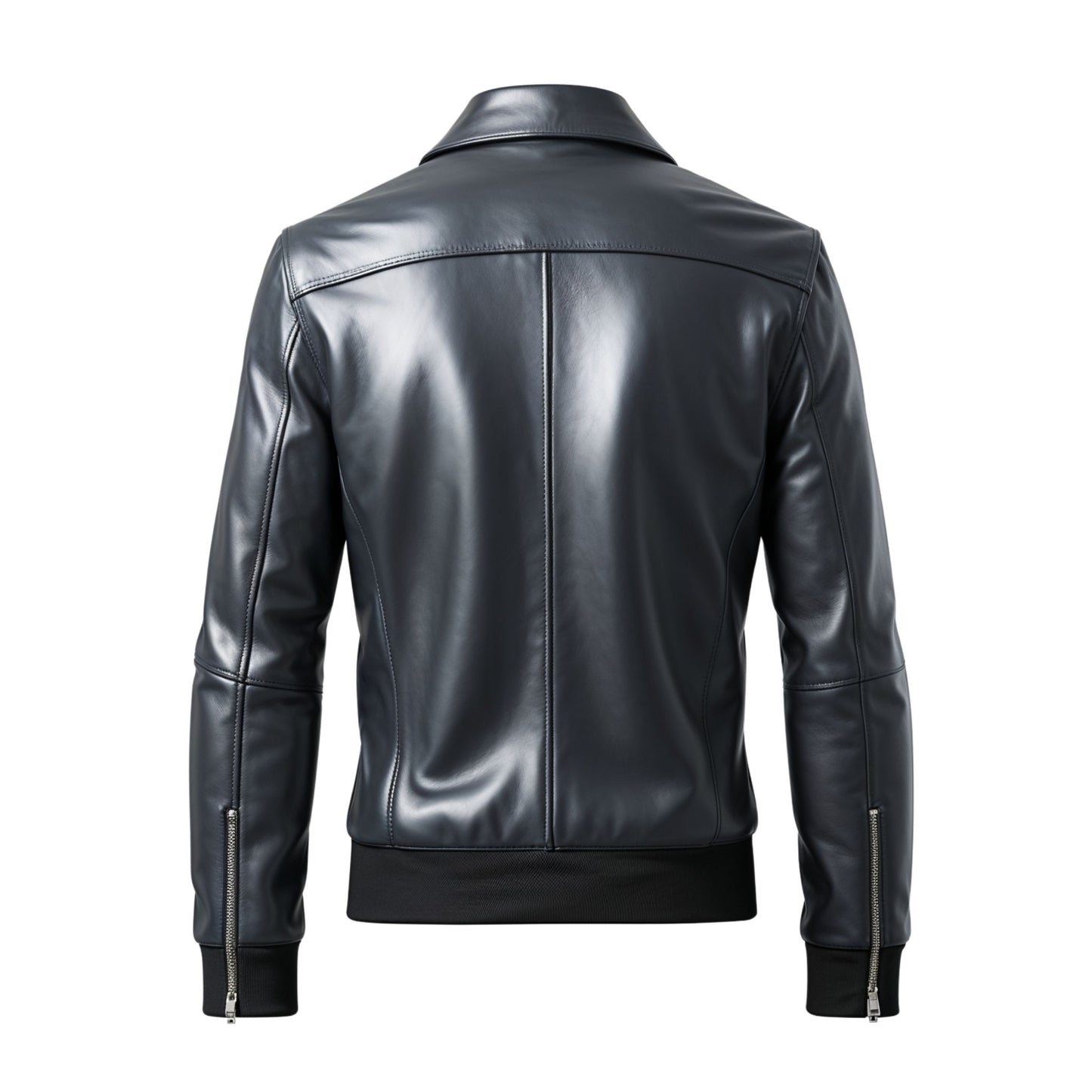 Men Real Leather Bomber Jacket Ribbed Cuffs Zippered Pockets Stylish Comfortable Trendy Everyday Wear
