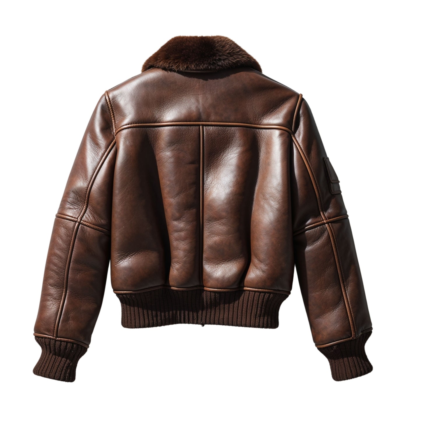 Women's Brown Leather Aviator Bomber Jacket with Shearling Collar – Ribbed Cuffs Zip Front Coat