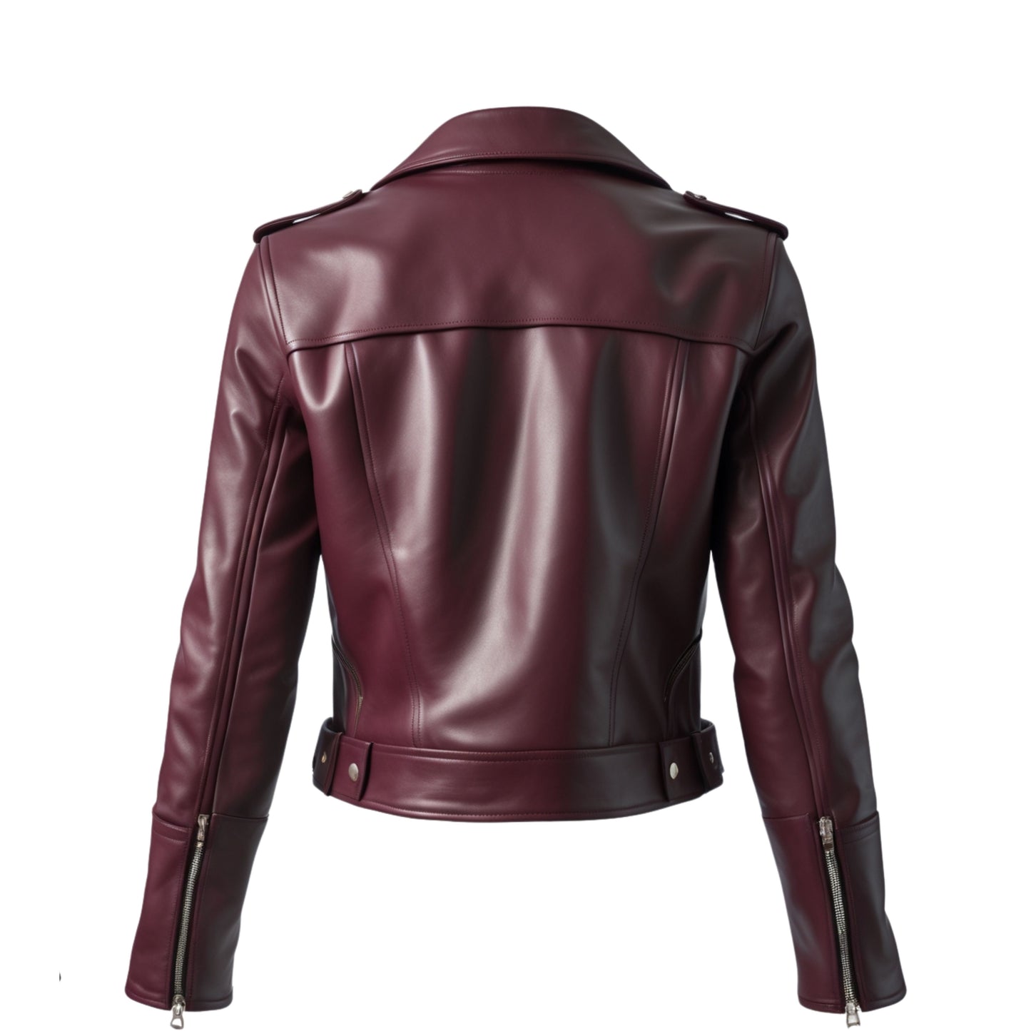 Womens Burgundy Black Leather Moto Jacket – Asymmetric Zip Biker Coat