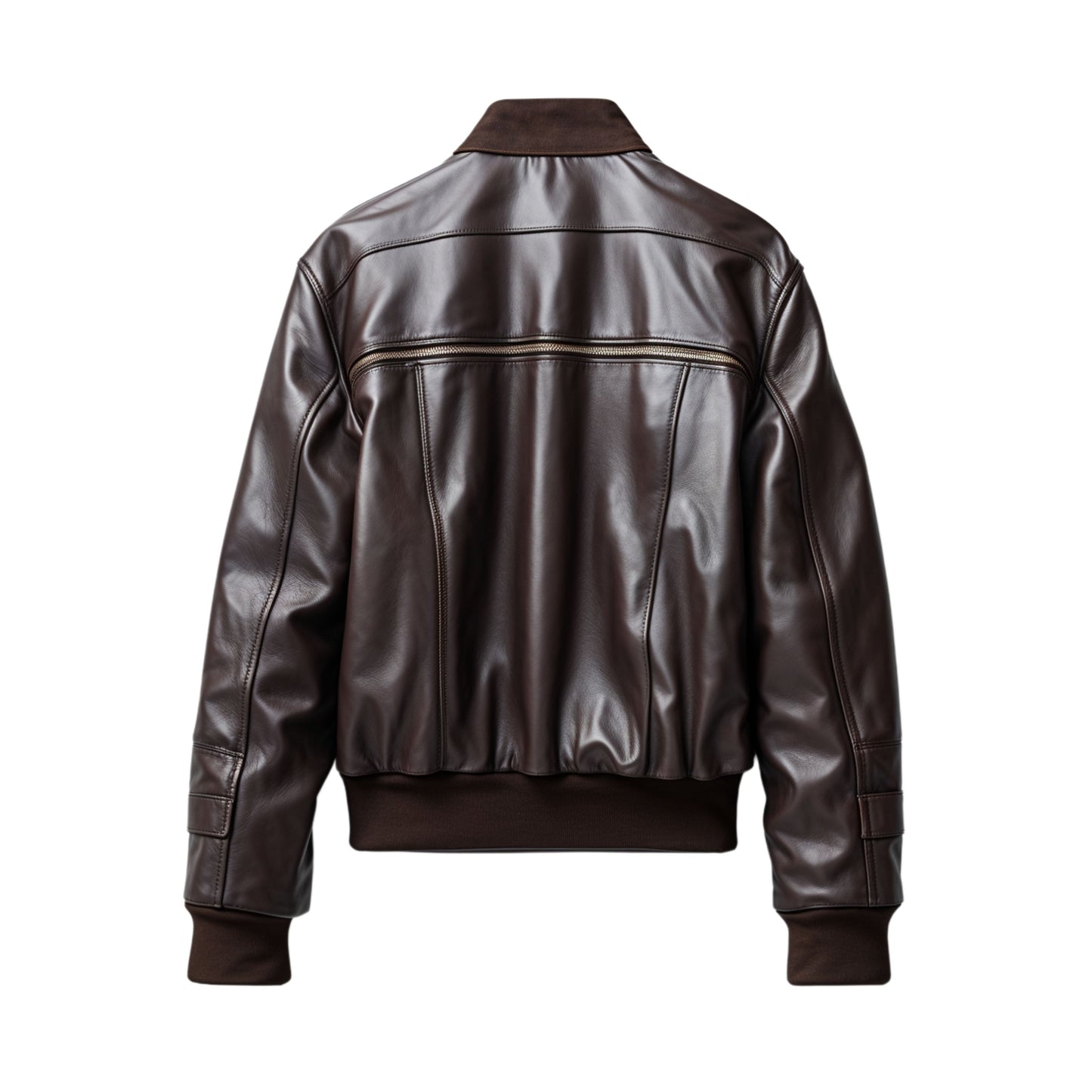Men's Dark Brown Real Leather Bomber Jacket with Multi Pockets – Ribbed Cuffs Collar