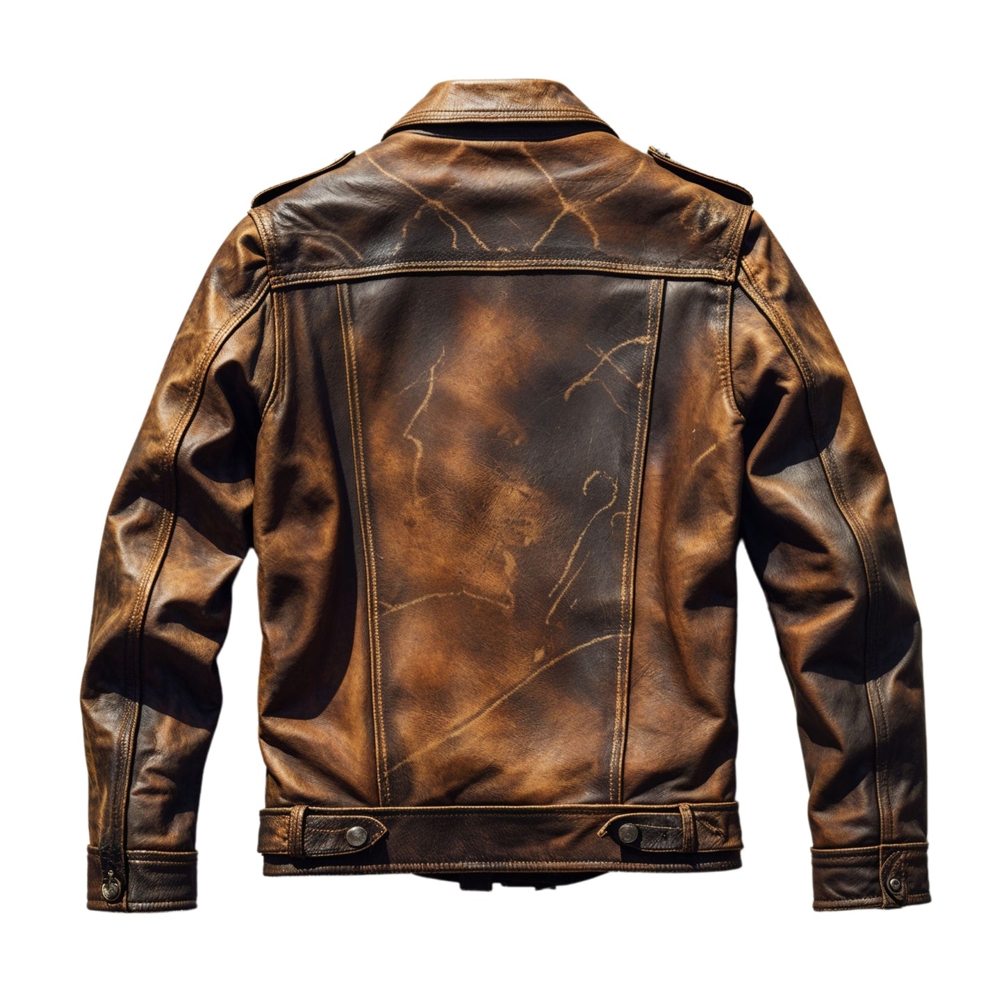 Men's Vintage Brown Leather Jacket with Epaulets – Classic Button-Up Style