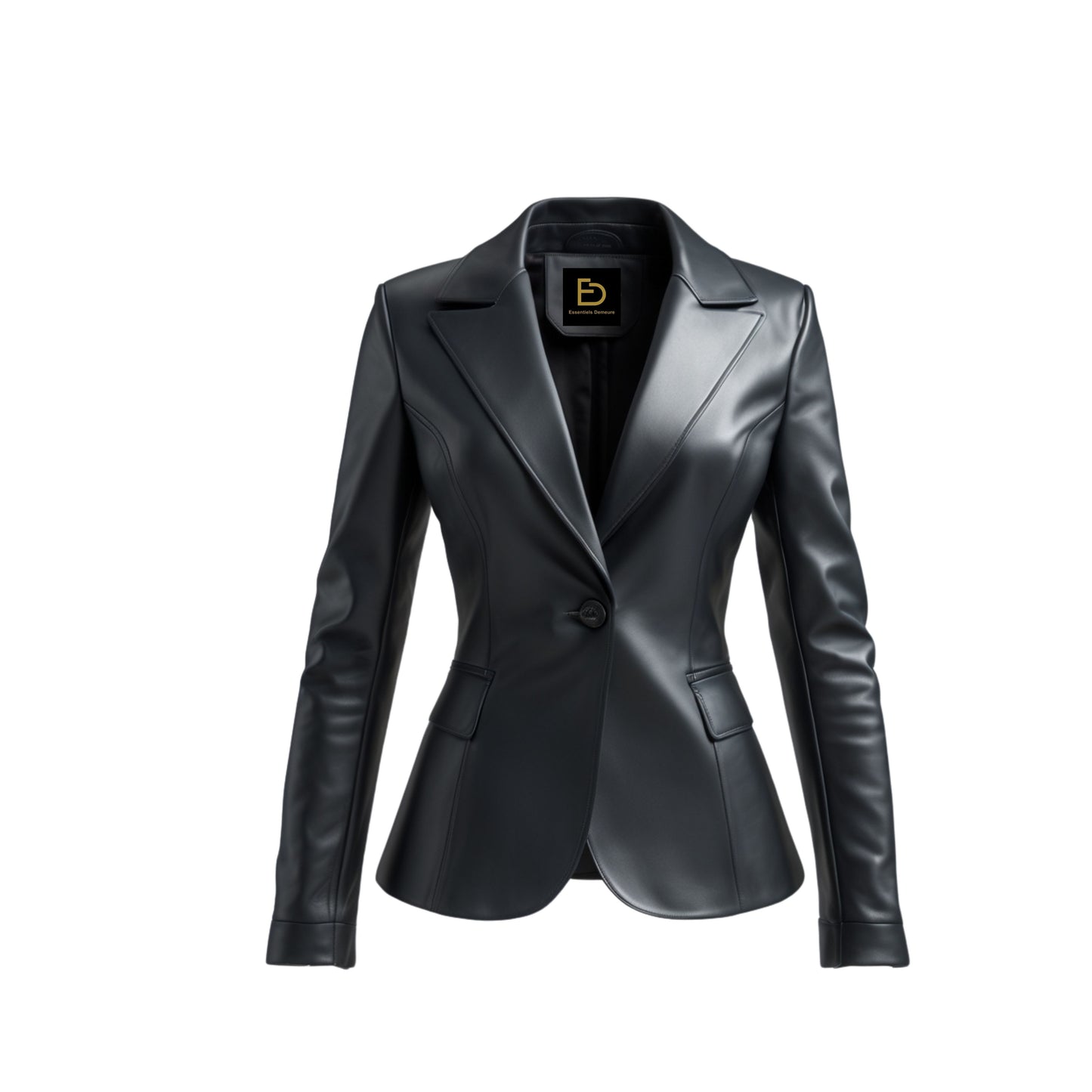 Black Real Leather Blazer Jacket: Slim Fit, Single Button, Peak Lapel Coat