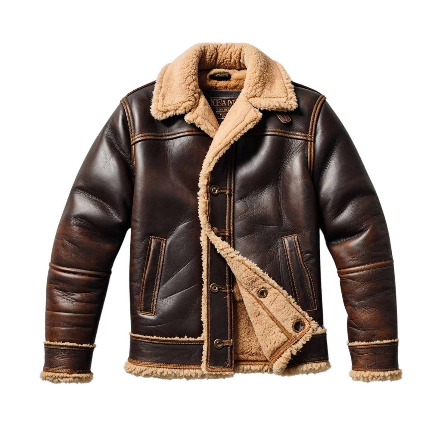 Men's Real Leather Shearling Lined Aviator Jacket – Classic Brown Bomber Style