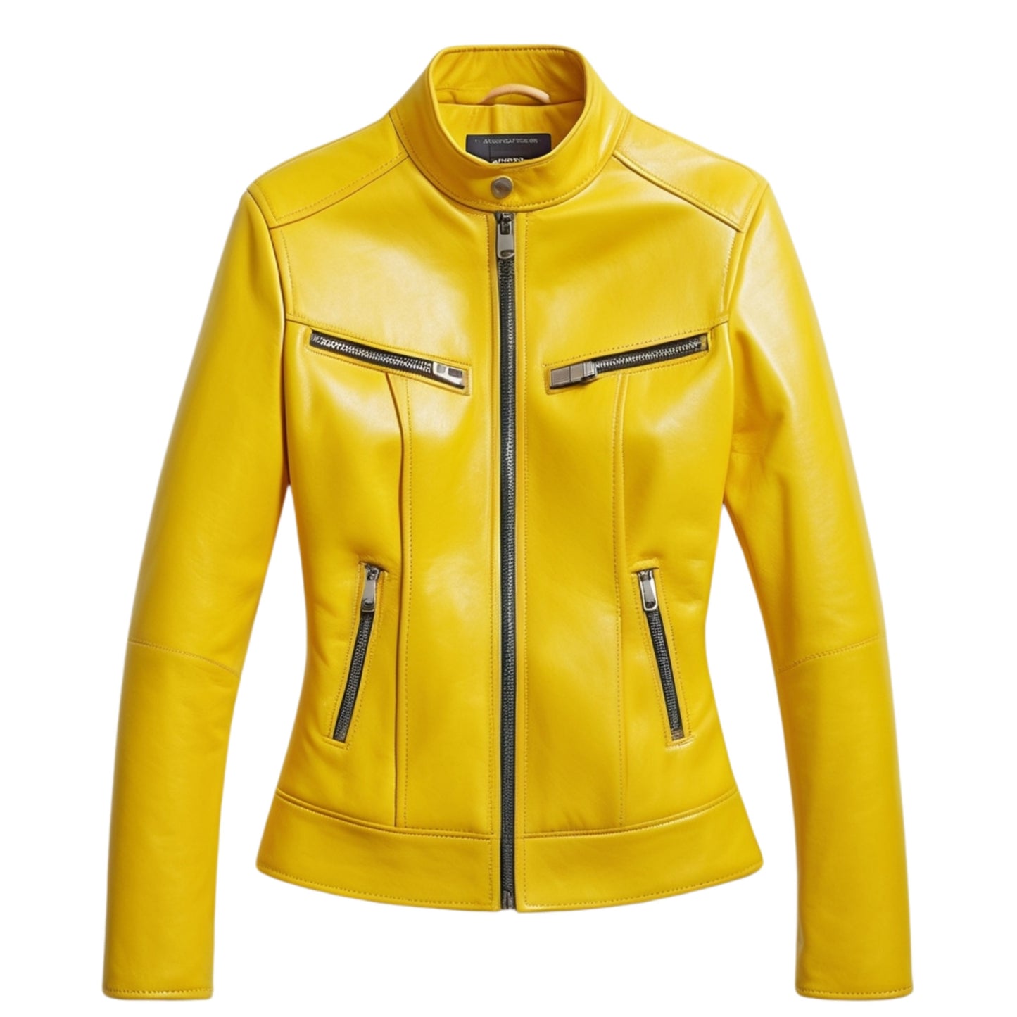 Yellow Real Leather Moto Jacket: Slim Fit Biker Style Outerwear