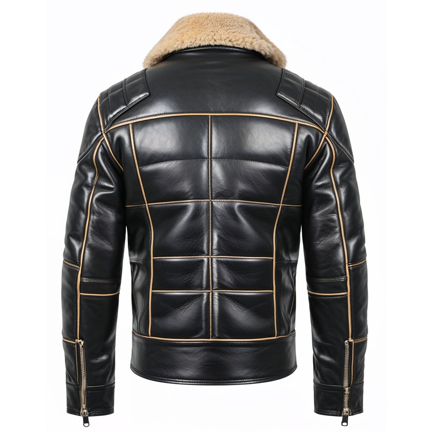 Men's Black Leather Aviator Jacket with Shearling Collar, Vintage Pilot Style