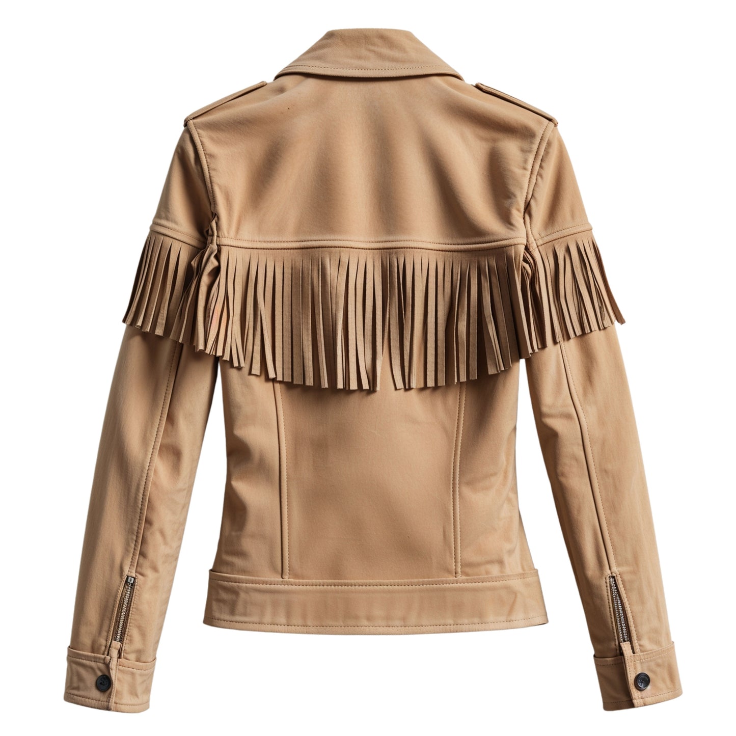 Camel Leather Fringe Jacket: Western Cowgirl Button Front Outerwear