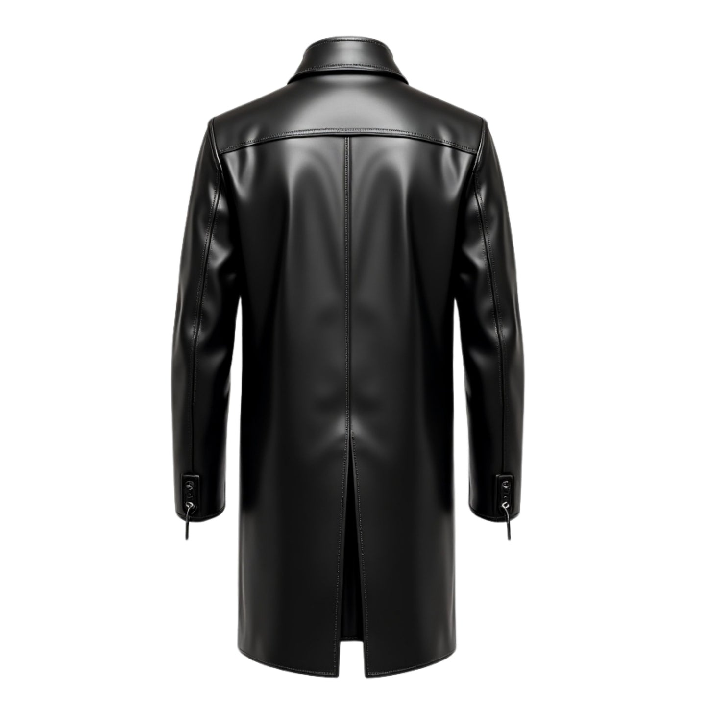 Men's Black Leather Long Coat: Modern Notched Lapel Winter Wear