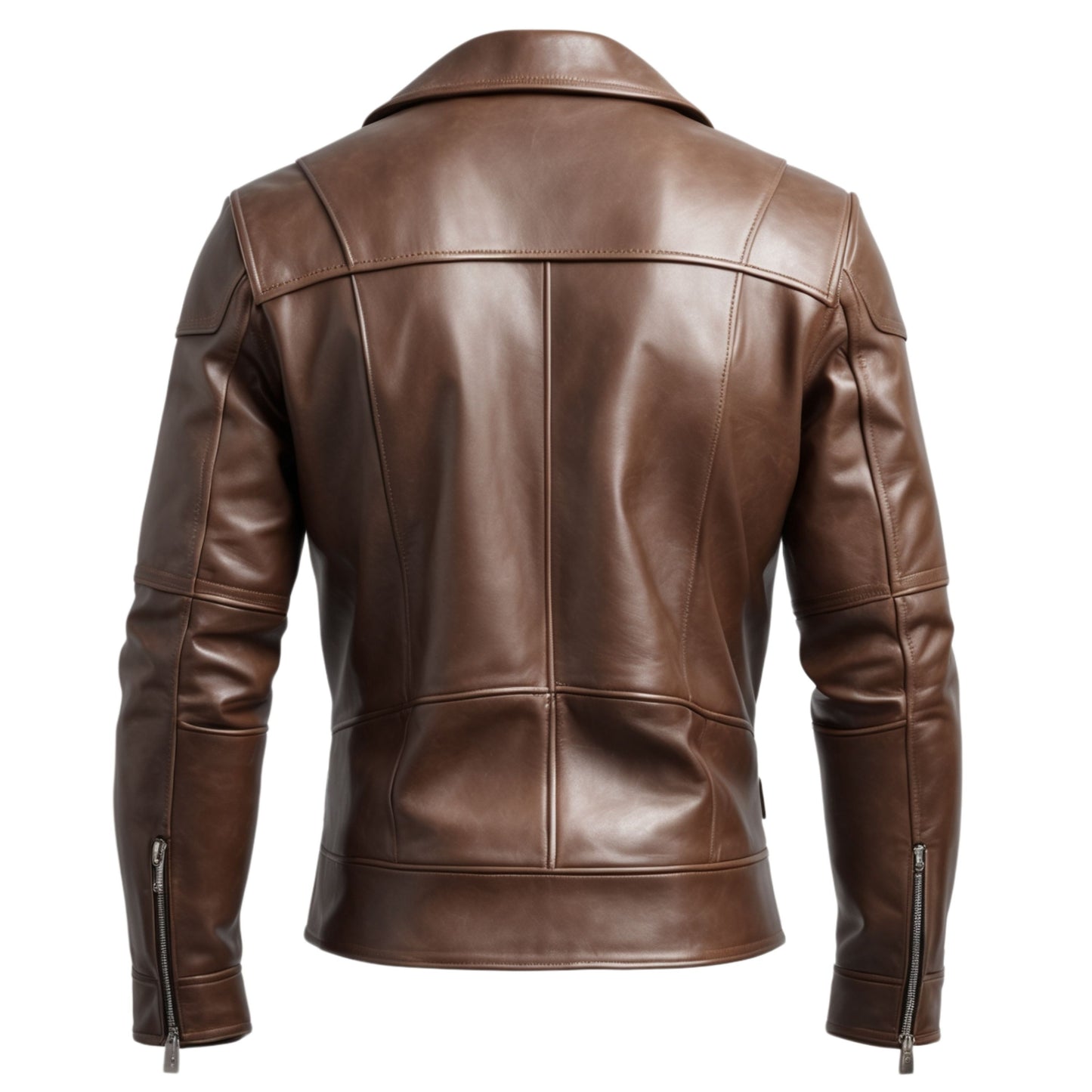 Men's Brown Leather Biker Jacket – Asymmetrical Zip, Tailored Fit, Modern Lapel
