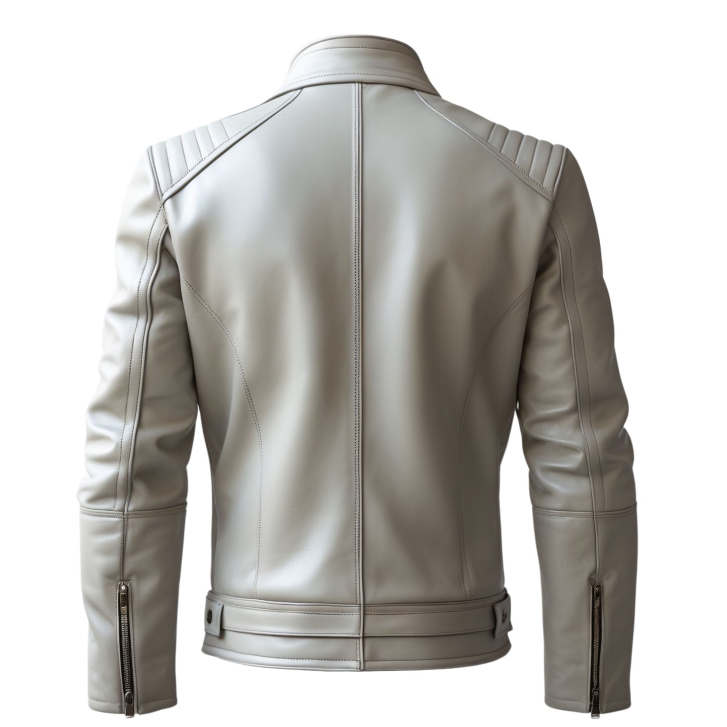 Men's Light Grey Real Leather Jacket: Modern Stand Collar Slim Fit Wear