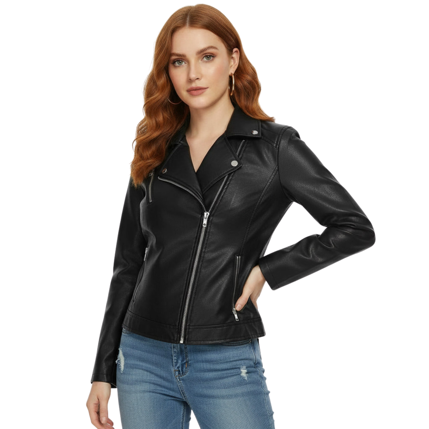 Women's Real Leather Biker Jacket: Black Moto Style, Slim Fit