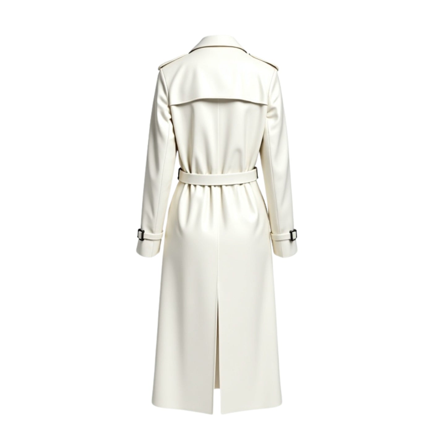 Cream White Real Leather Double Breasted Trench Coat – Long Belted Overcoat Jacket